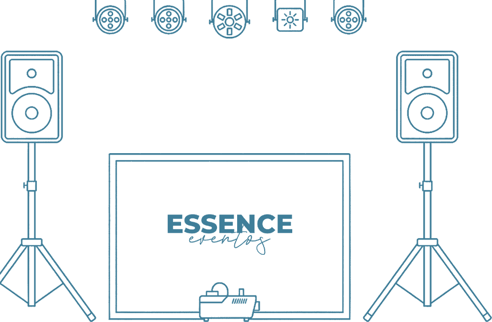 Pack Essence Start: dos altavoces sobre trípode, T con cuatro focos PAR LED y máquina de humo